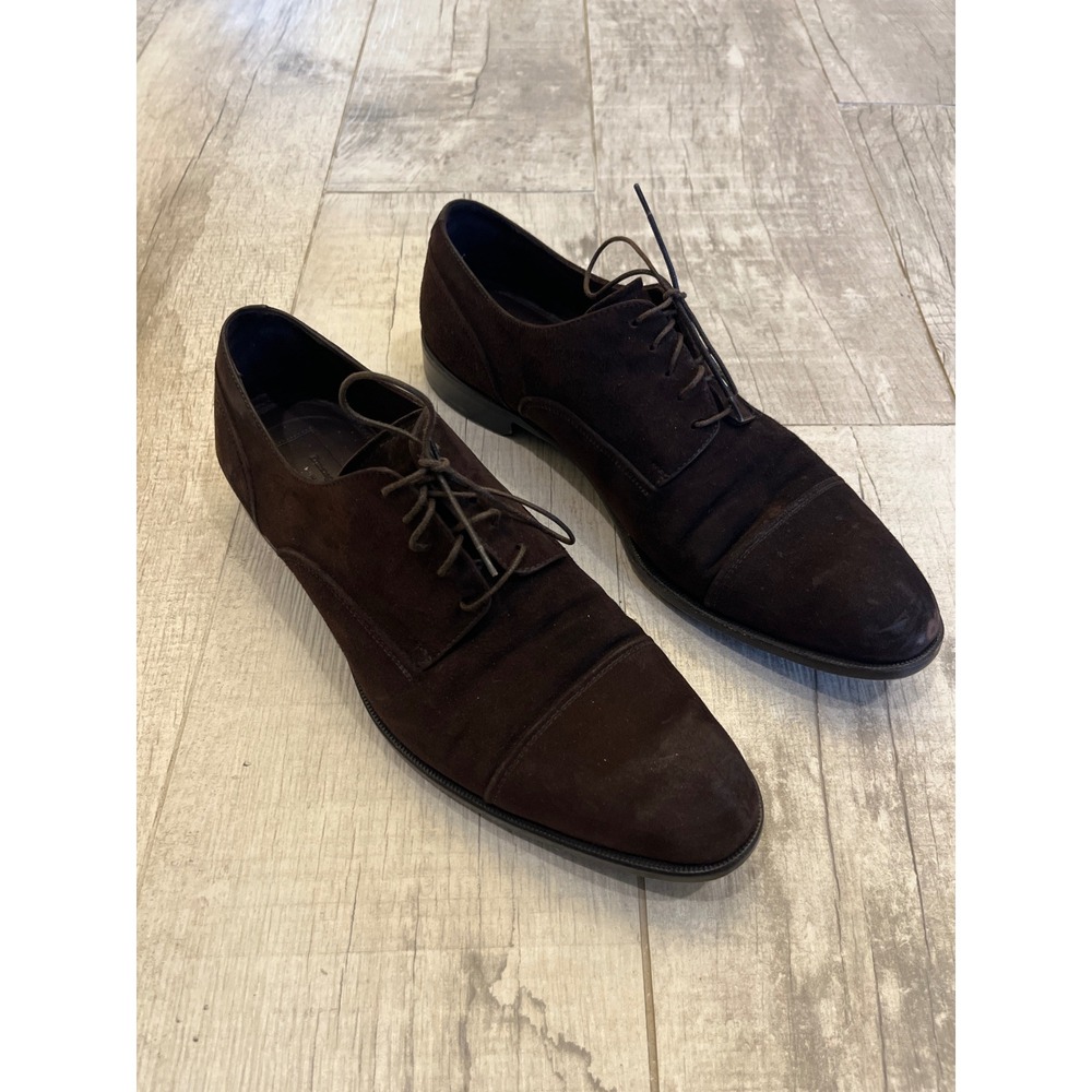 Ermenegildo Zegna Avenue Flex Brown Suede Cap Toe‎ Derby Shoes Mens 12 US 11 EU